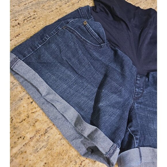 A:Glow Maternity Size 16 Full Panel Cuffed Boyfriend Jean Shorts  Blue - Picture 3 of 8